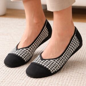 VIVAIA Margot 2.0 Houndstooth Elastic Knit Square Toe Ballet Flats Size 37.5